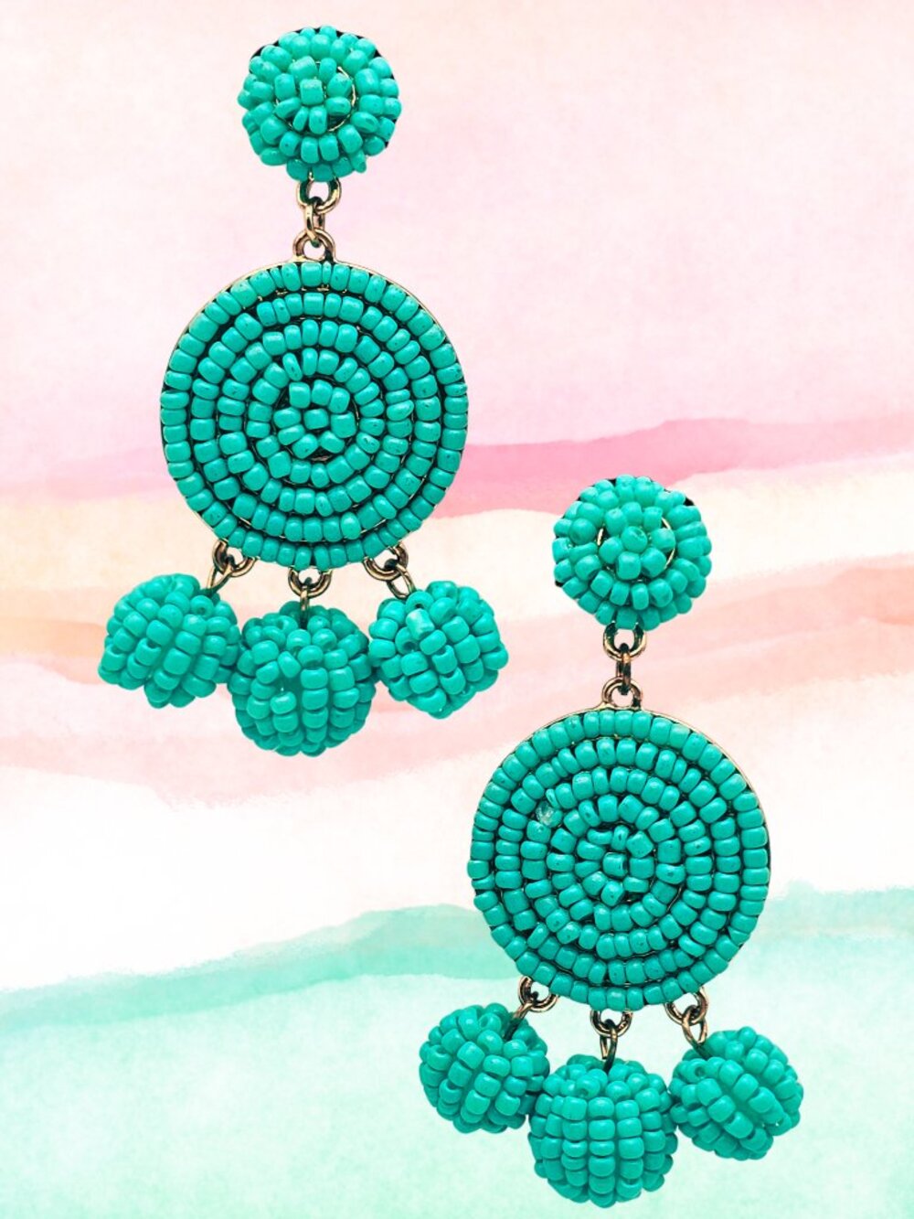 Handmade Turquoise Seed Bead Chandelier Earrings Boho Western Statement